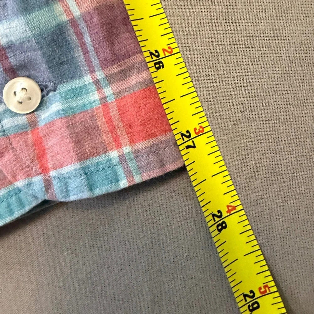 J.Crew Mens LT Classic Fit Plaid ButtonDown Shirt Blue Red 100% Cotton Long